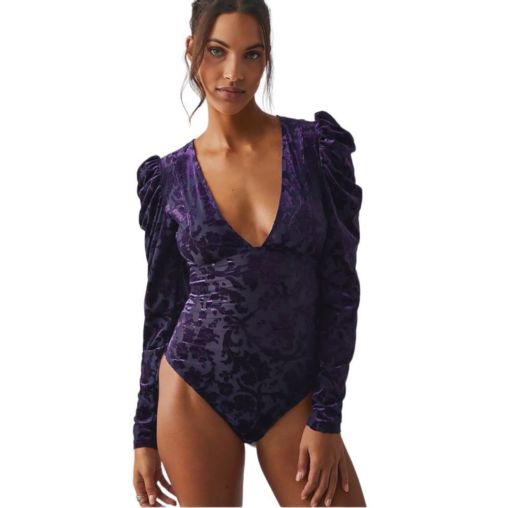 Free People Magic Hour Bodysuit Deep Sea Purple Combo Size Large
